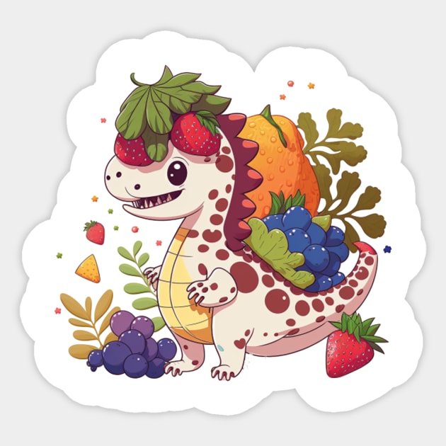 cute little Dinosaur eating fruit t-rex Sticker by KAWAIIBYHM